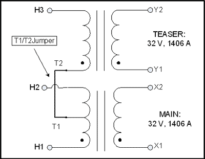HIGH CURRENT SCOTT T TRANSFORMER, 90 KVA, P/N 18213 - L/C Magnetics