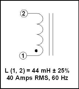 Gapped Inductor, 44 mH, 40 A RMS, P/N 18887L Schematic Diagram