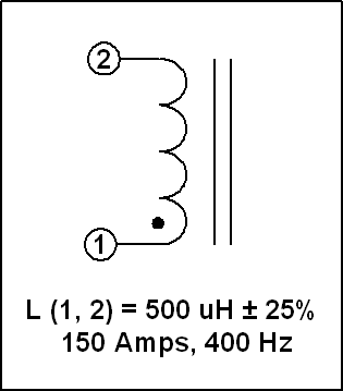 400 HZ POWER INDUCTOR, 500 uH, 150 Amps, P/N 19025L Schematic Diagram