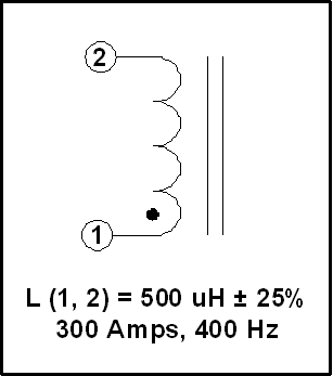 Gapped Inductor, 500 uH, 300 Amps, 400 Hz, P/N 19026L Schematic Diagram