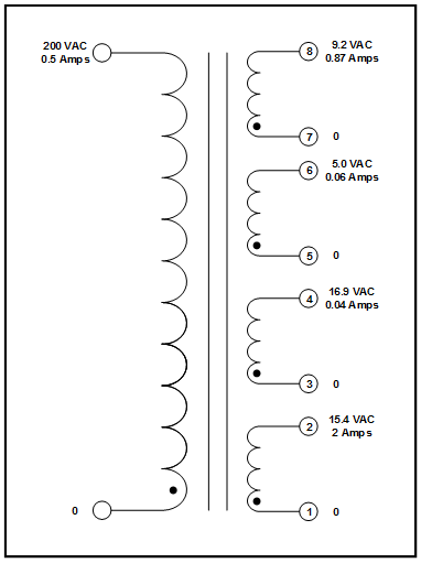 FOUR SECONDARY TRANSFORMER, 0.1 KVA, 1 PH, 60 HZ, P/N 19266 - L/C Magnetics
